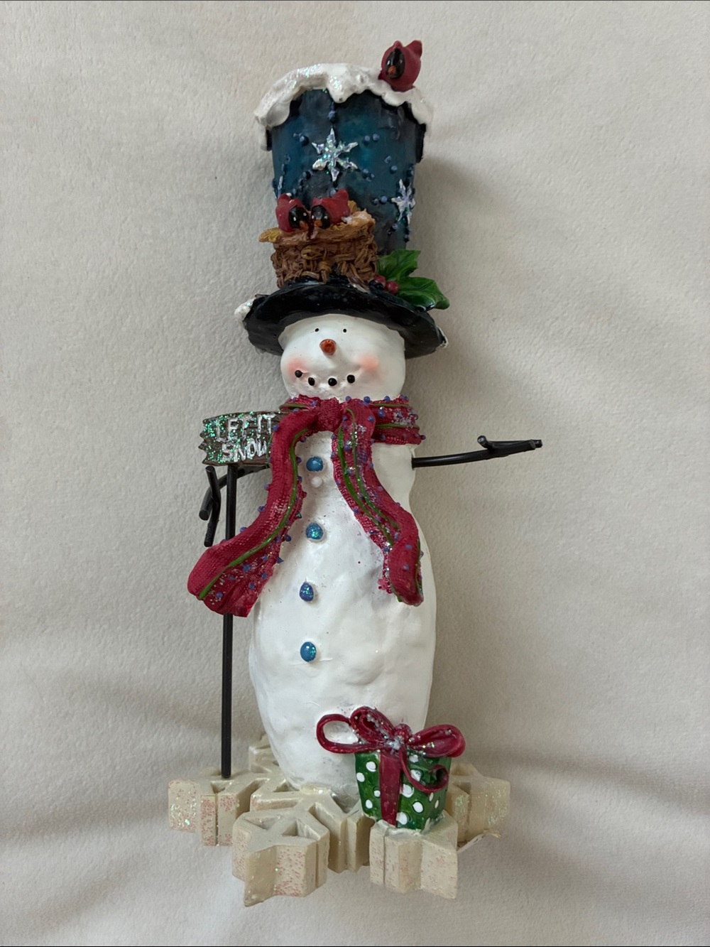 Festive Red-Scarf Snowman Holiday Figurine
